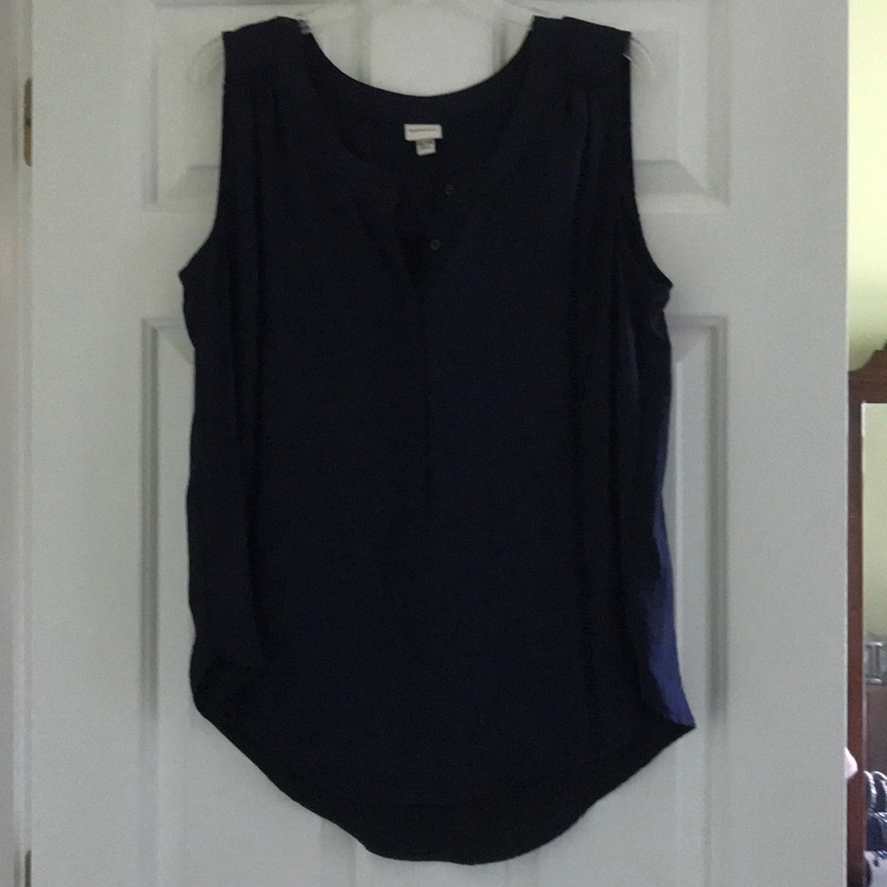 Merona Navy Blue Button Split Neck Dressy Tank